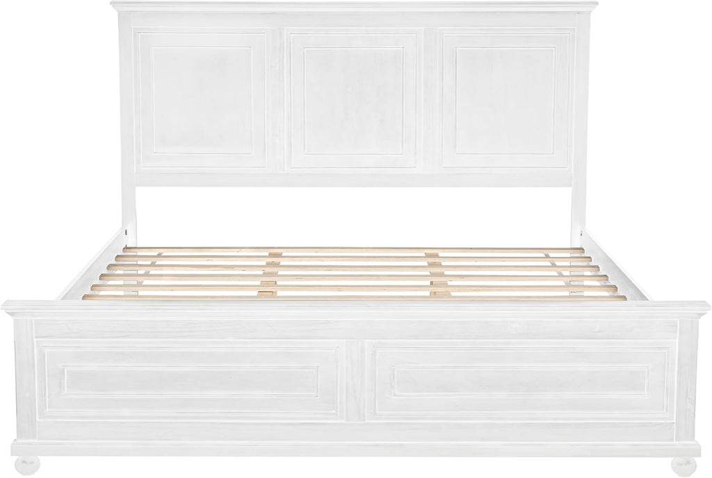 King Size Solid Wood Platform Bed Frame,Wood Bed with USB Charging Station, Solid Wood Leg/No Box Spring Needed/Noise Free/White