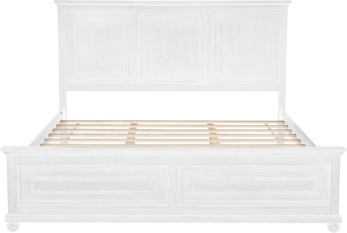 King Size Solid Wood Platform Bed Frame,Wood Bed with USB Charging Station, Solid Wood Leg/No Box Spring Needed/Noise Free/White