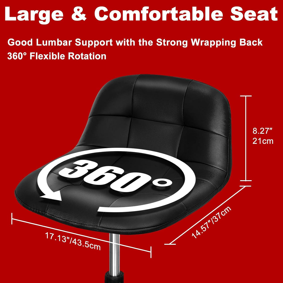 Rolling Stool with Wheels, Adjustable Shop Stool Mechanic Seat, Garage Shop Roller Work Chair, Mobile Rolling Seat with Tool Tray, 2 Cup Holders, 4' Casters, 350 LBS, Heavy-Duty, Black