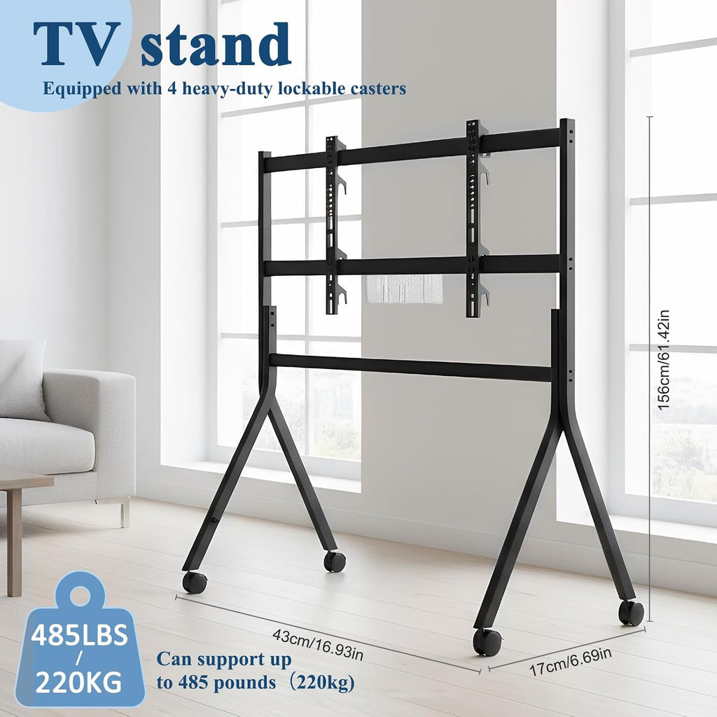 Rolling TV Stand for 86-110 Inch Screens - Universal Mobile TV Cart with Lockable Wheels & Carbon Steel Frame - Supports up to 485 lbs - Floor Stand for Living Room, Office & Commercial Use
