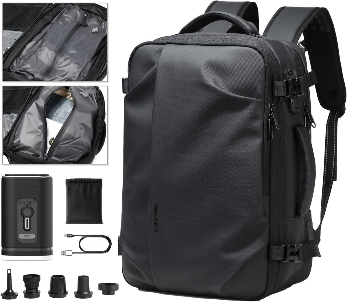 Cusangel vacuum backpack travel with pump compression,18in vac travel 45L expandable 60L capacity laptop,multiple pockets Flight Carry-On XL (Casual Vac-backpack)