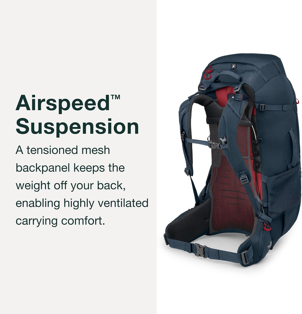 Osprey Farpoint Trek 55L Men's Travel Backpack, Muted Space Blue