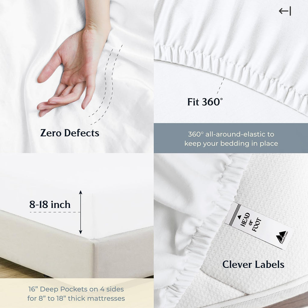Mayfair Linen 100% Egyptian Cotton 2 Pack Queen Sheet Set - Luxury 500 Series Soulmate Collection Cotton Sheets Queen Size (8 PC, White), Soft, Cooling, Sateen 16' Deep Pocket Hotel Quality Sheet