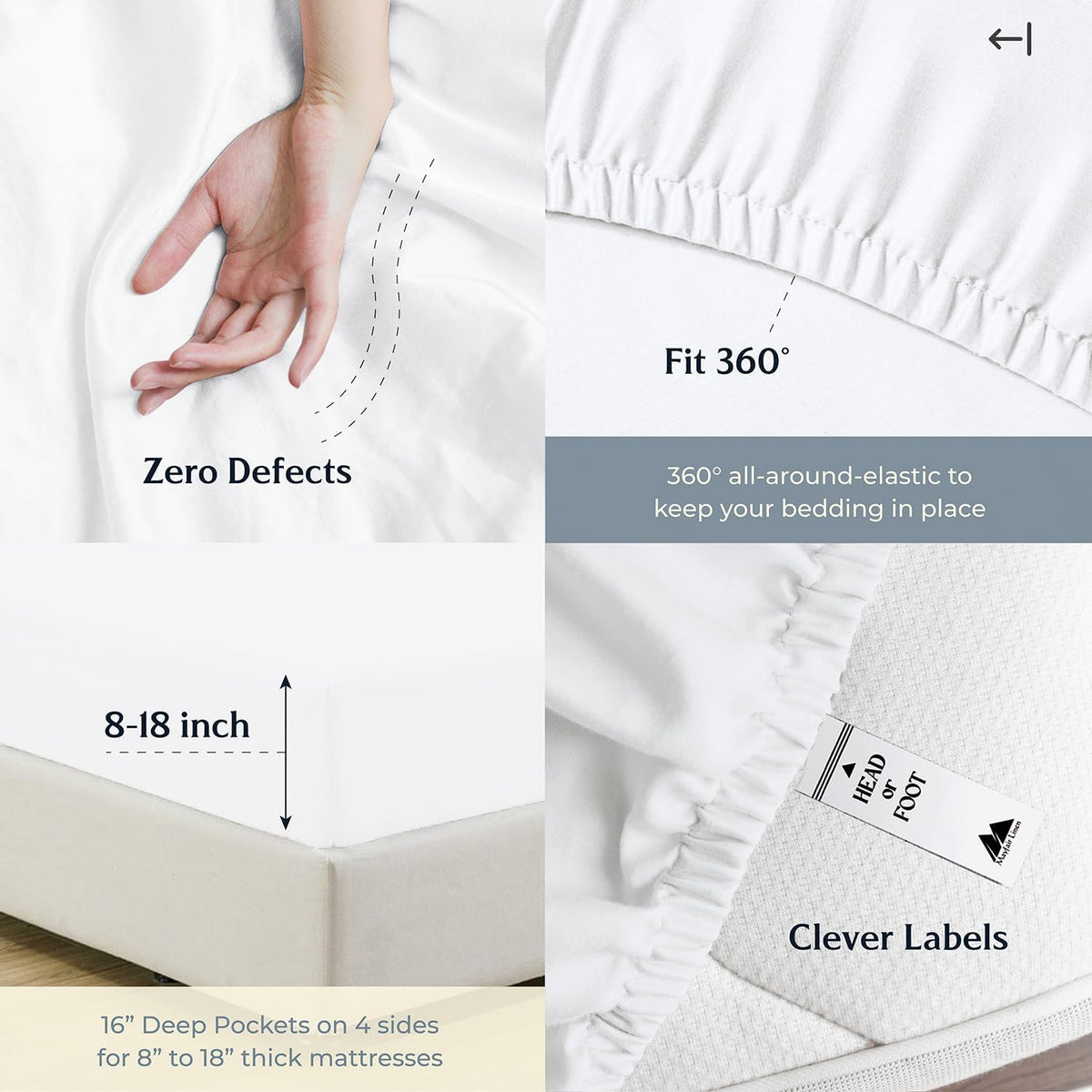 Mayfair Linen 100% Egyptian Cotton 2 Pack Queen Sheet Set - Luxury 500 Series Soulmate Collection Cotton Sheets Queen Size (8 PC, White), Soft, Cooling, Sateen 16' Deep Pocket Hotel Quality Sheet