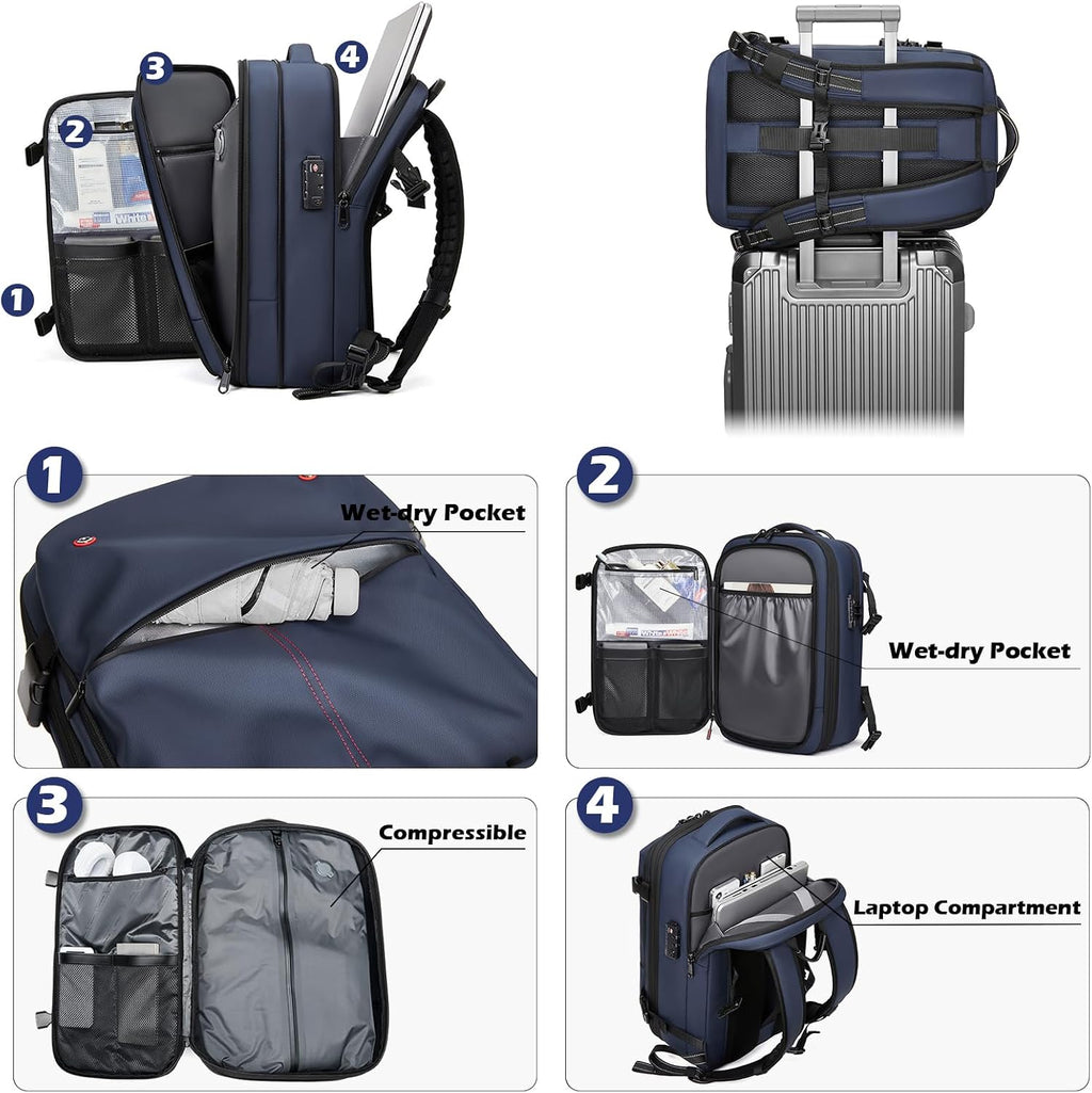 Somago Vacuumable Backpack Expandable Water-resistant Travel Bag with Air Pump TSA Lock Anti-thief Pocket