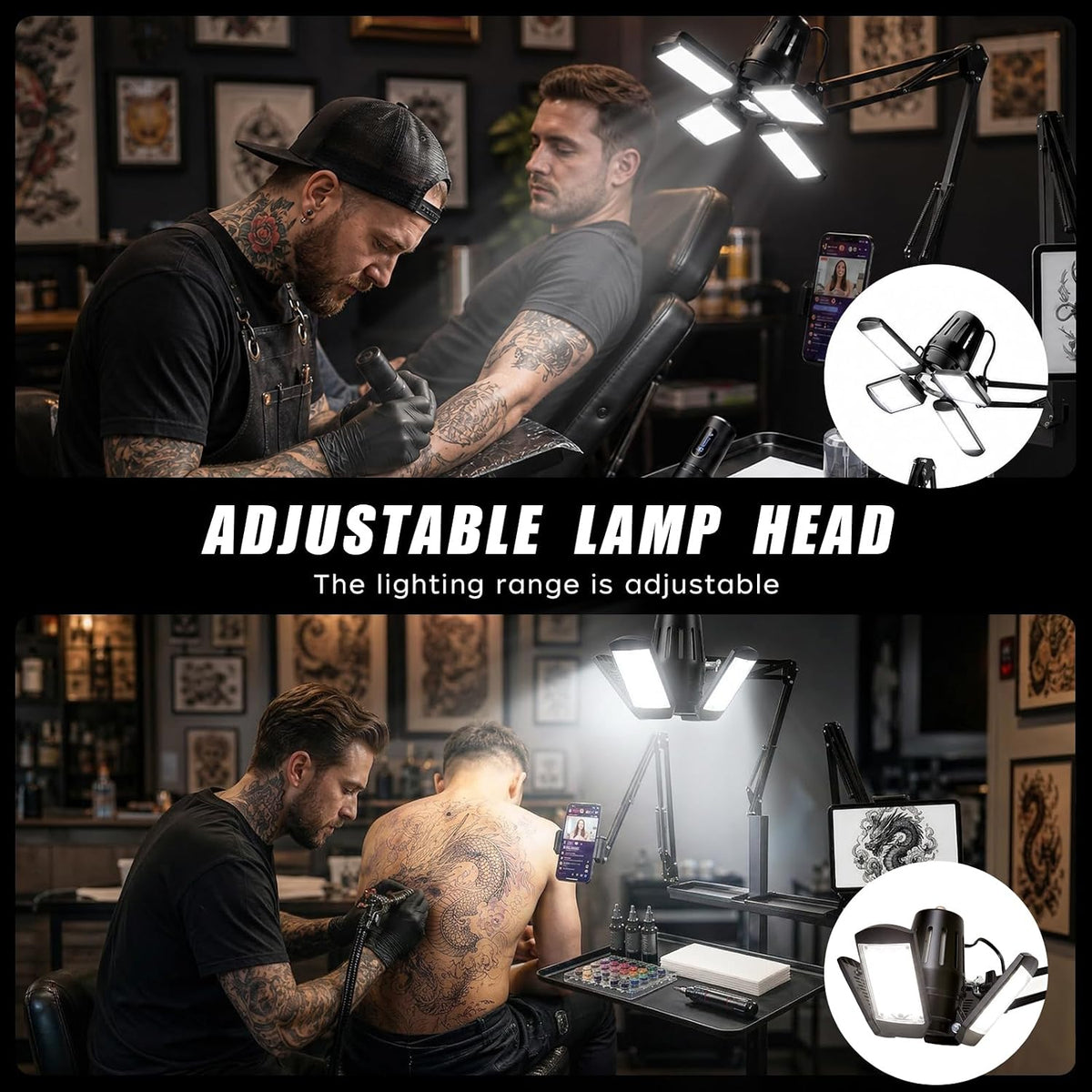 Multifunctional Tattoo Workstation,Tattoo Tray Cart with Tattoo Light& Wheels,Mobile Phone,ipad Tablet Holder, Tattoo Ink Magnetic Tray,for Tattoo & Salon Studio