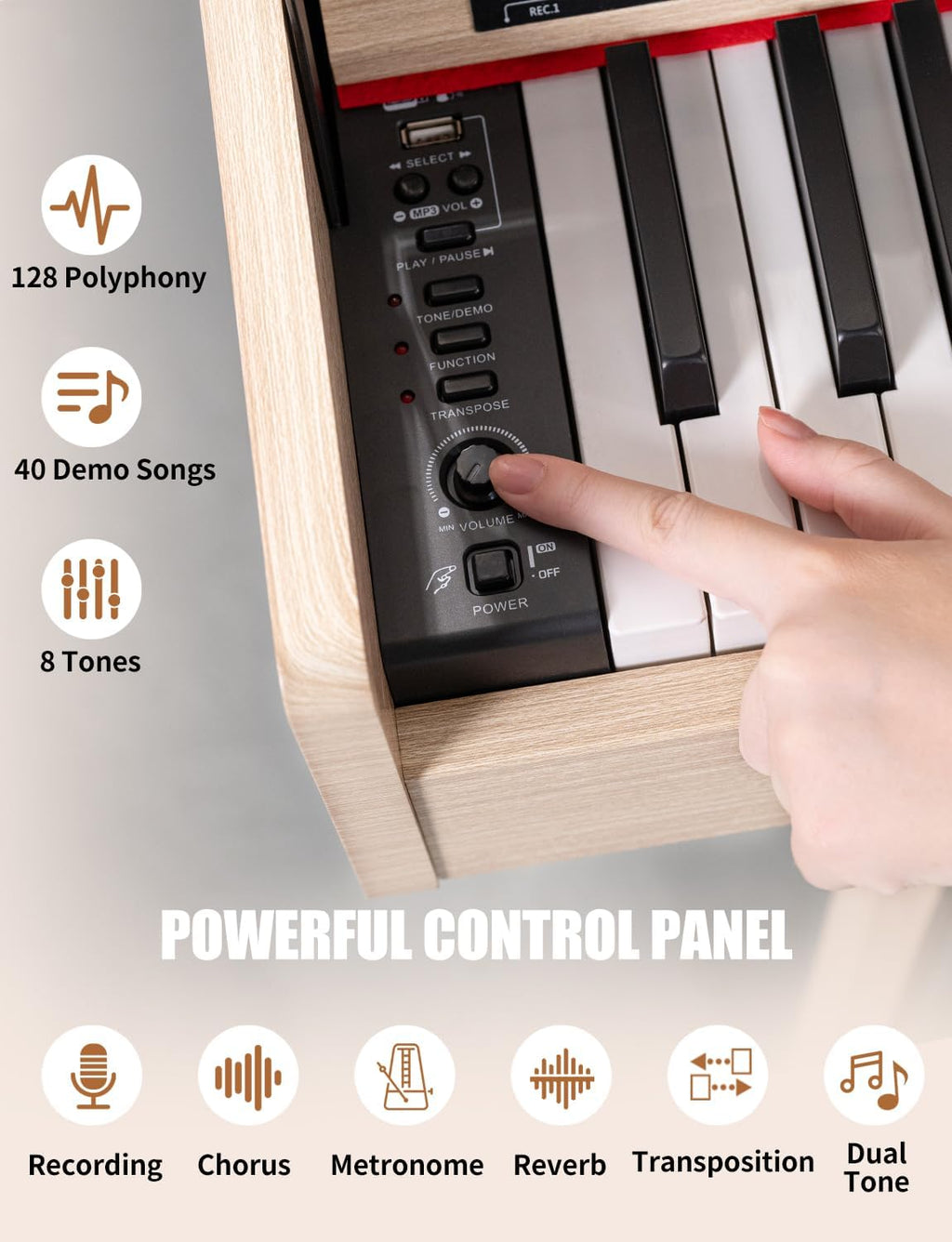 UISCOM 88 Key Weighted Home Digital Piano- Wooden Desk Electric Piano Transforms Between Desk and Vanity - Progressive Hammer-Action Keyboard, Perfect for Beginners with MIDI-Apricot