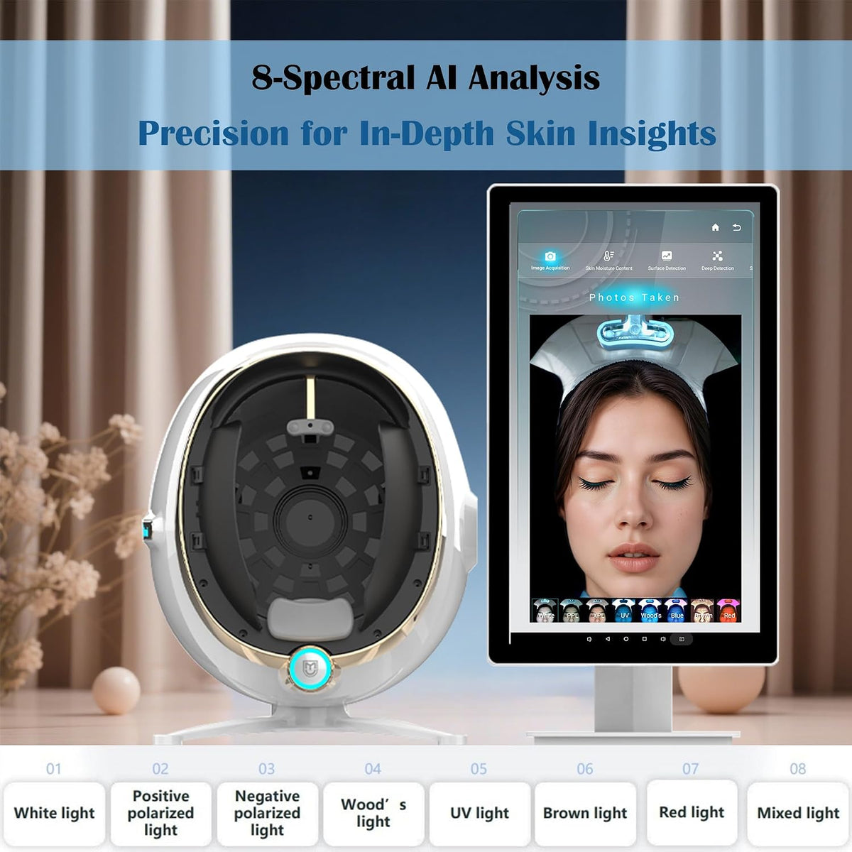 Skin Analysis Machine Professional - 21.5' HD Display, AI-Powered Facial Scanner for Salons & Spas,Product recommendations, 8-Spectral Imaging (Acne/Pigmentation/Wrinkle Detection), Multi-Language