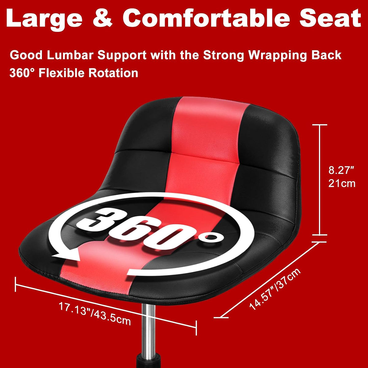 Rolling Shop Stool with Wheels, Adjustable Garage Mechanic Stool Seat Shop Roller Work Chair Mobile Rolling Seat with Tool Tray, 2 Cup Holders, 4' Casters, 350 LBS, Heavy-Duty, Red
