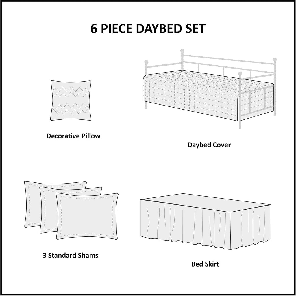 Madison Park Daybed Cover Set - Trendy Design, All Season Luxury Bedding with Bedskirt, Matching Shams, Decorative Pillow, Diamond Quilted Faux Suede Reversible Brown 75'x39' 6 Piece