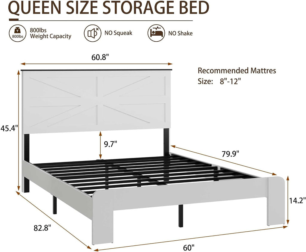 Ball & Cast Queen Size Bed Frame,Wood Platform Bed Frame Queen with Headboard and Metal Slats Support, No Box Spring Needed, Noise-Free, Easy Assembly, Dark Brown,White