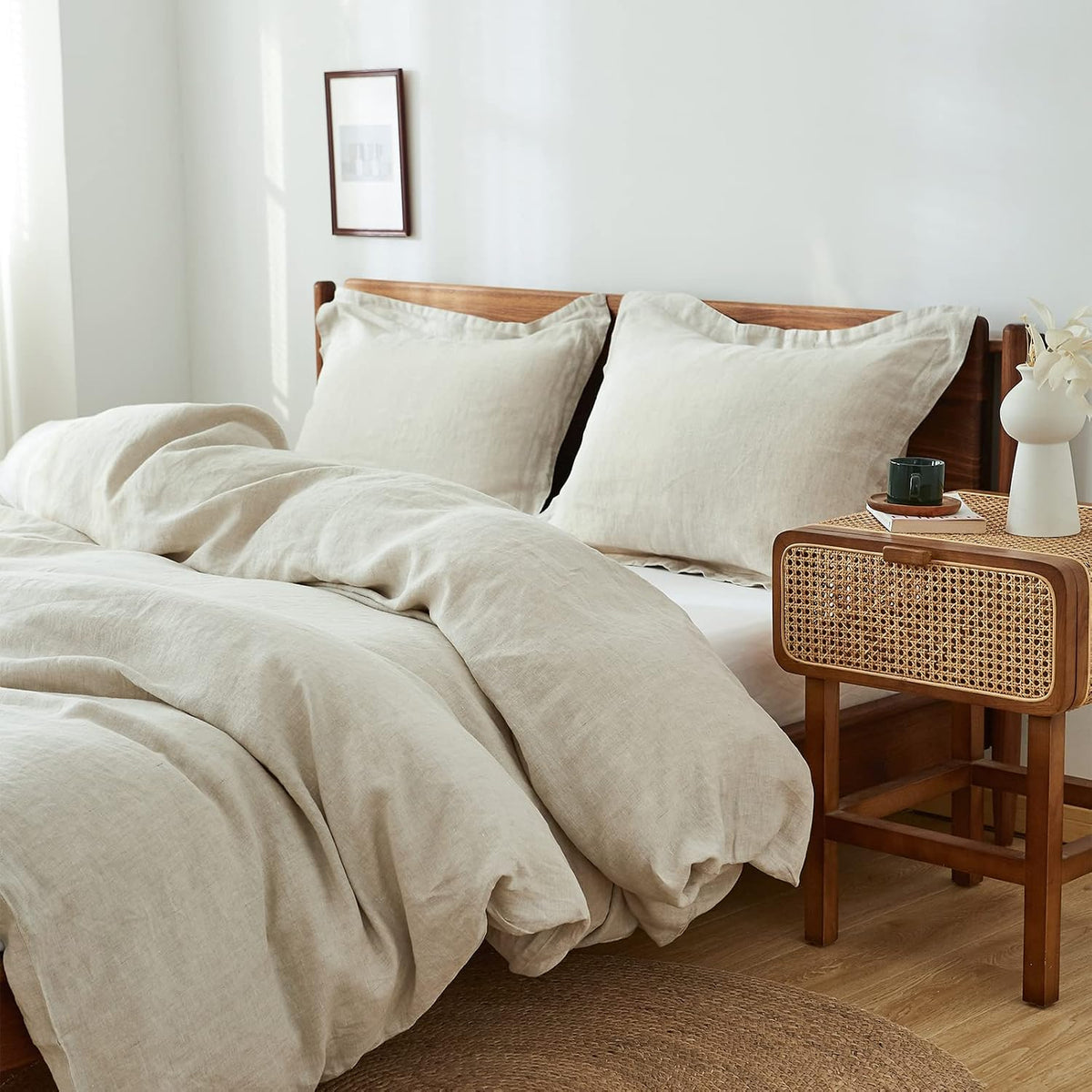 Simple&Opulence 100% Linen Duvet Cover Set, Natural French Flax Duvet Cover Twin Size, Breathable Soft Comfy Linen Bedding Comforter Cover with 1 Pillowcase (68'x86')