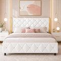 HOMBCK Full Bed Frame with Headboard, PU Leather Platform Bed with Wingback, Modern Bed Frame with Diamond Tufted, No Box Spring Needed, Easy Assembly, White