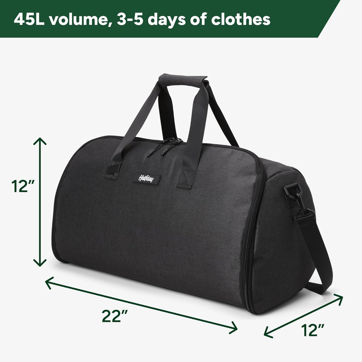Halfday Convertible 2-in-1 Garment Duffel Weekender Bag 45L: Wrinkle-Free Travel (Hanging Suit Compartment, Shoe Pockets, Trolley Sleeve), Durable & Water-Resistant Carry-on, Shadow