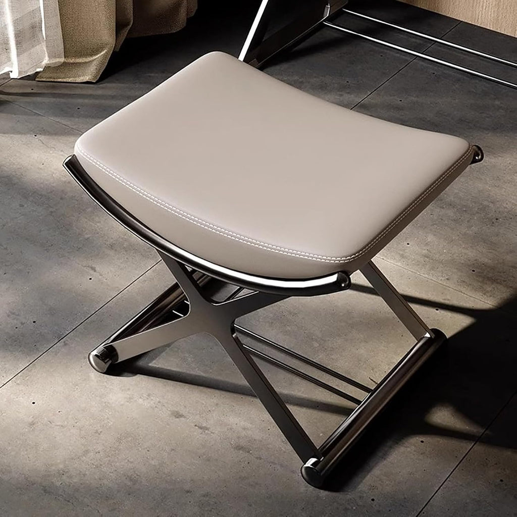 Luxury Vanity Stool with Metal X Legs,Faux Leather Ottoman Stool,Small Padded Vanity Bench Foot Rest for Makeup Room, Living Room, Bathroom(45x38x45cm(18x15x18inch), Black)