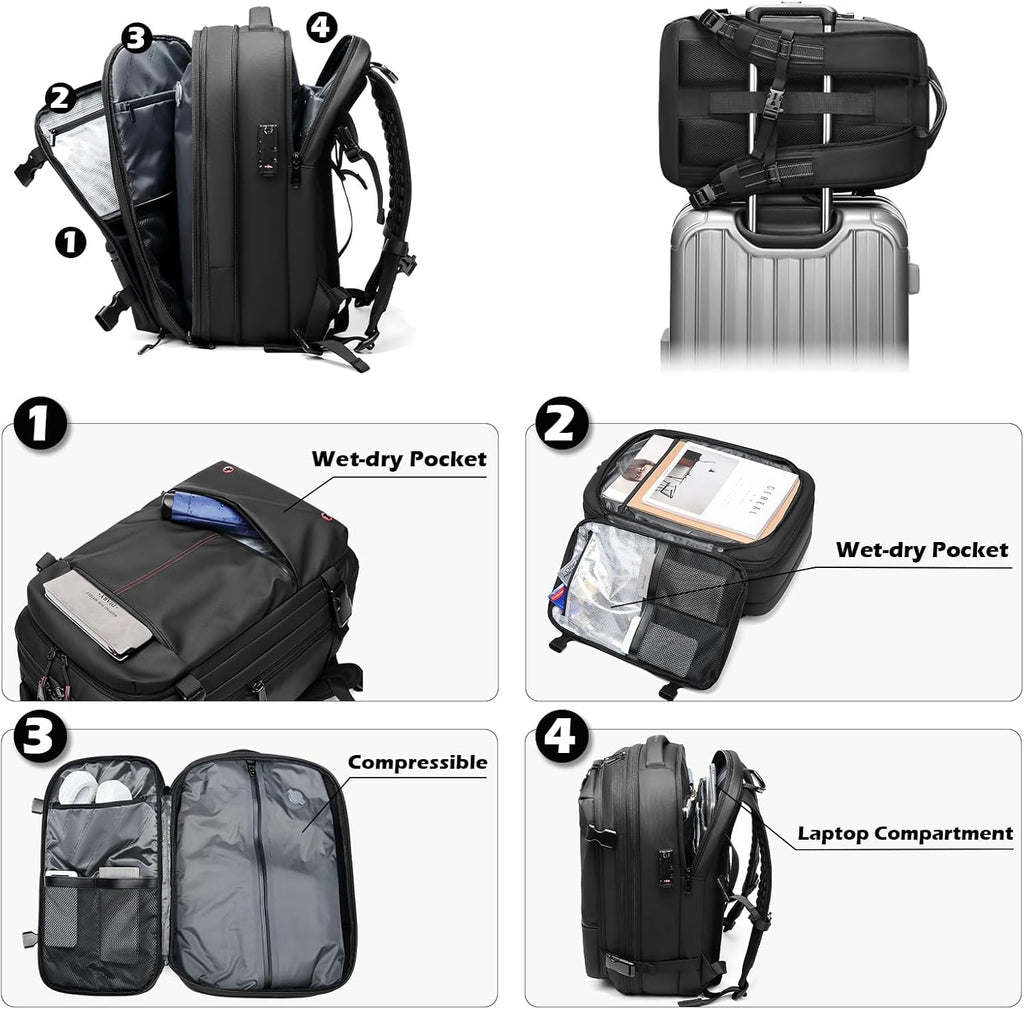 Somago Vacuumable Backpack Expandable Water-resistant Travel Bag with Air Pump Multifunctional Rucksack Backpack with TSA Lock Anti-thief Pocket Fit for 17 Inch Laptop