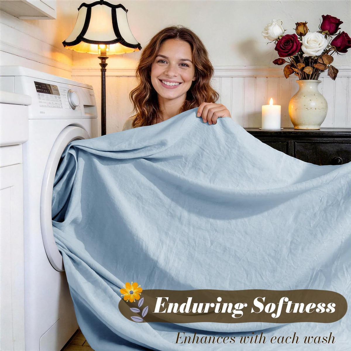 SONORO KATE 100% French Pure Linen Sheets, Breathable and Durable Linen King Size Sheets, Anti-Tear Linen Bed Sheets, Machine Washable, 16 Inch Deep Pocket - 4 Piece (Dusty Blue, King)