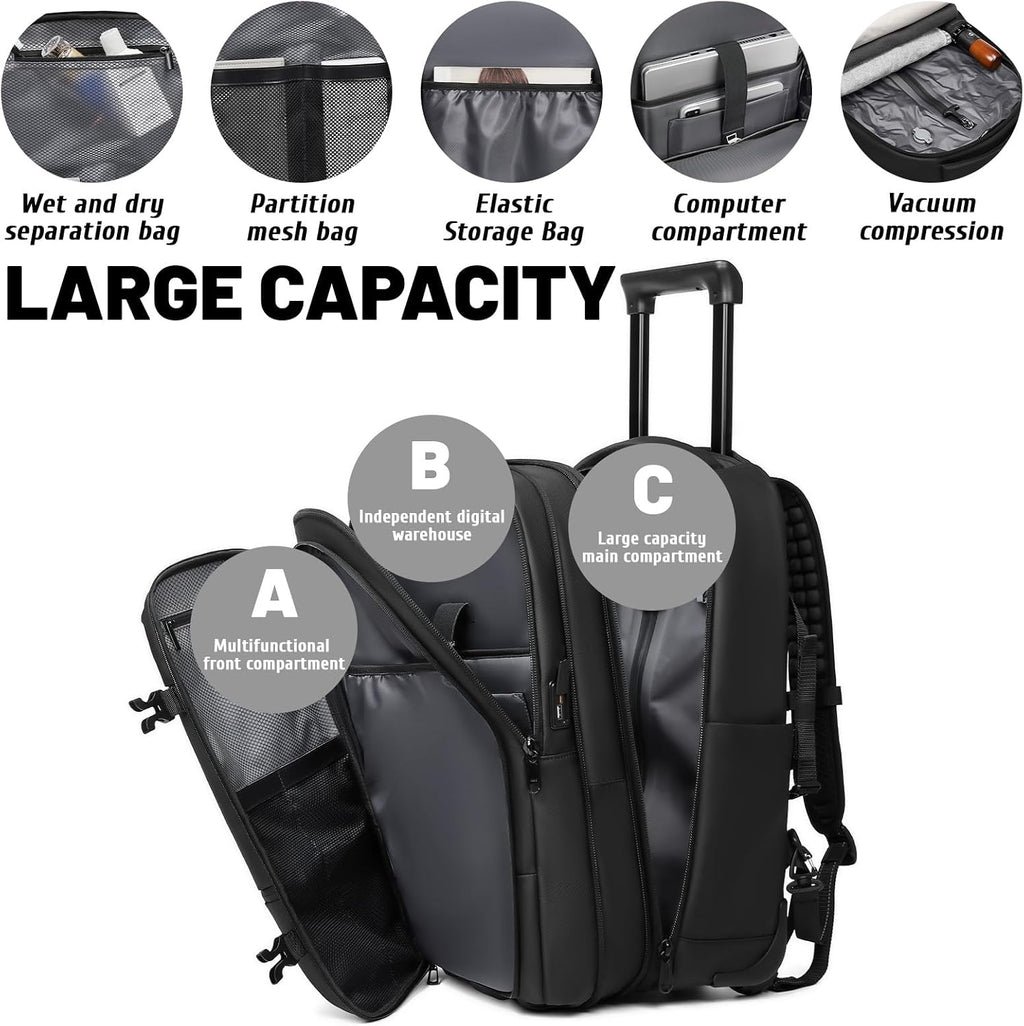 Vacuum Rolling Backpack Travel-Compression Backpacks with Wheels,Air Pump,Usb,Tsa Lock,Rolling Backpack Luggage