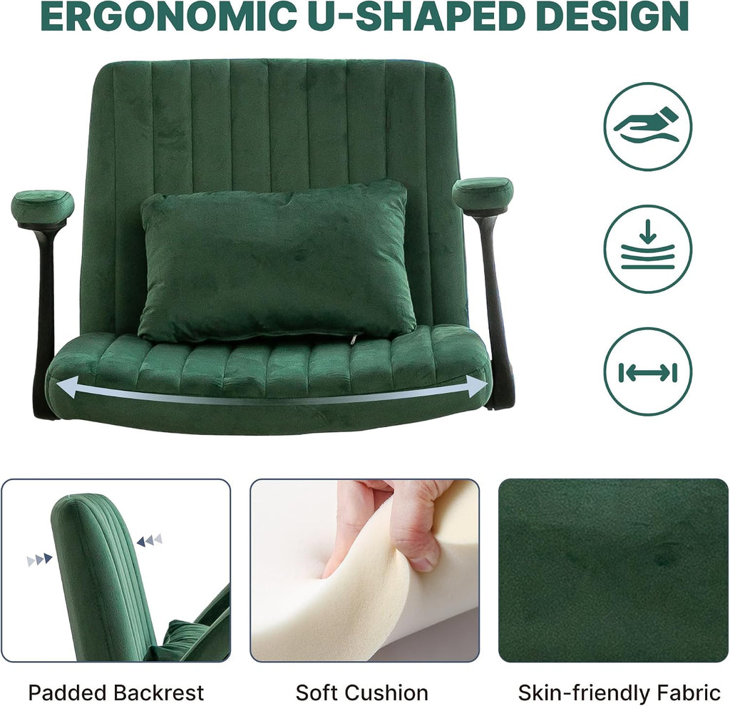 Criss Cross Chair with Armrest,Cross Legged Chair with Wheels,Adjustable Reclining Office Chair - Modern for Home Office, Meditation & Creative Work (Green)