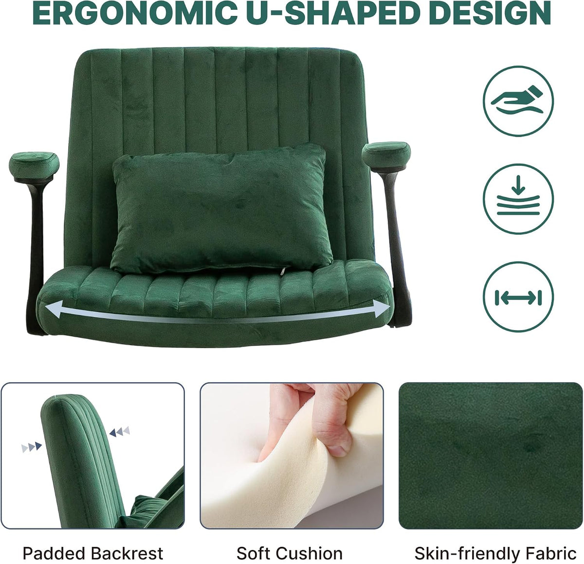 Criss Cross Chair with Armrest,Cross Legged Chair with Wheels,Adjustable Reclining Office Chair - Modern for Home Office, Meditation & Creative Work (Green)