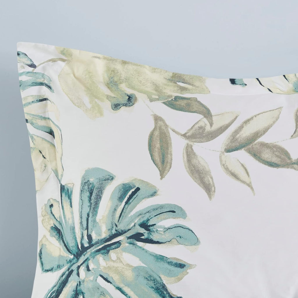 Harbor House Cozy Cotton Comforter Set - Coastal, All Season Down Alternative Casual Bedding with Matching Shams, Decorative Pillows, Lorelai, Monstera Leaf Green Full(80'x90') 6 Piece