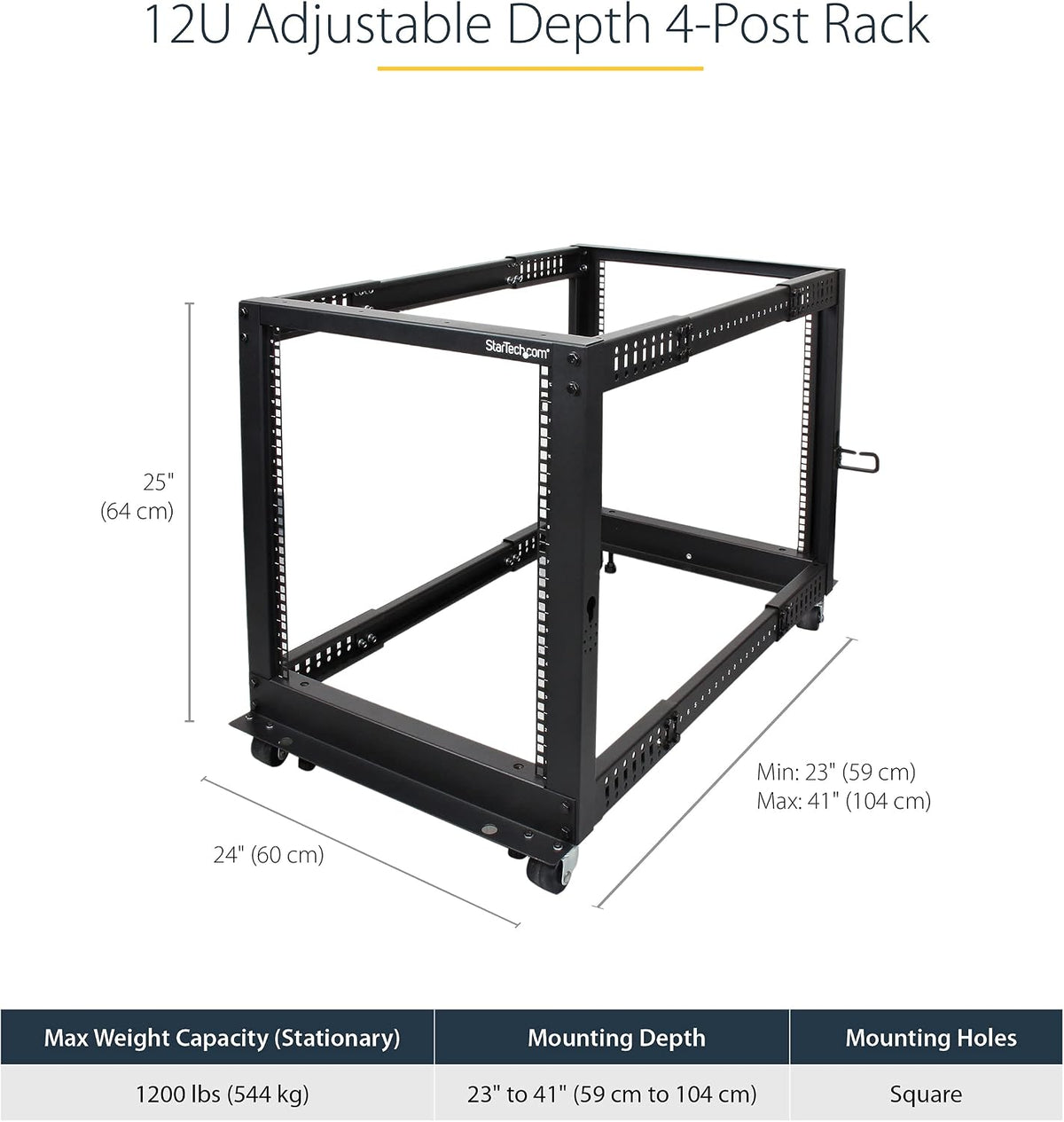 StarTech.com 12U 4-Post Mobile Server Rack and 1U 19' Universal Rack Mount Rails