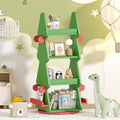 HedoAjim 4-Tier 360° Rotating Kids Bookshelf, Wooden Christmas Tree Bookcase Toy Storage Organizer for Boys & Girls, Nursery, Playroom, Bedroom
