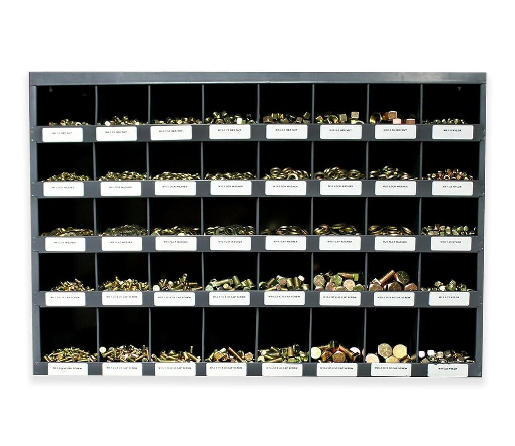 3760 Piece Bolt Bin Kit Grade 8 Nut Bolt Washer Assortment, Hex Head Cap Screws, Flat and Lock Washers 40 Hole Bin
