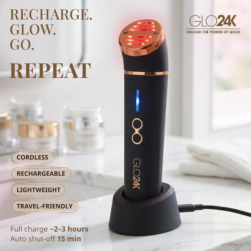 GLO24K Red Light Beauty Device for Face & Neck – 3-in-1 Facial and Neck Massager with Triple LED & Advanced Vibration Technology