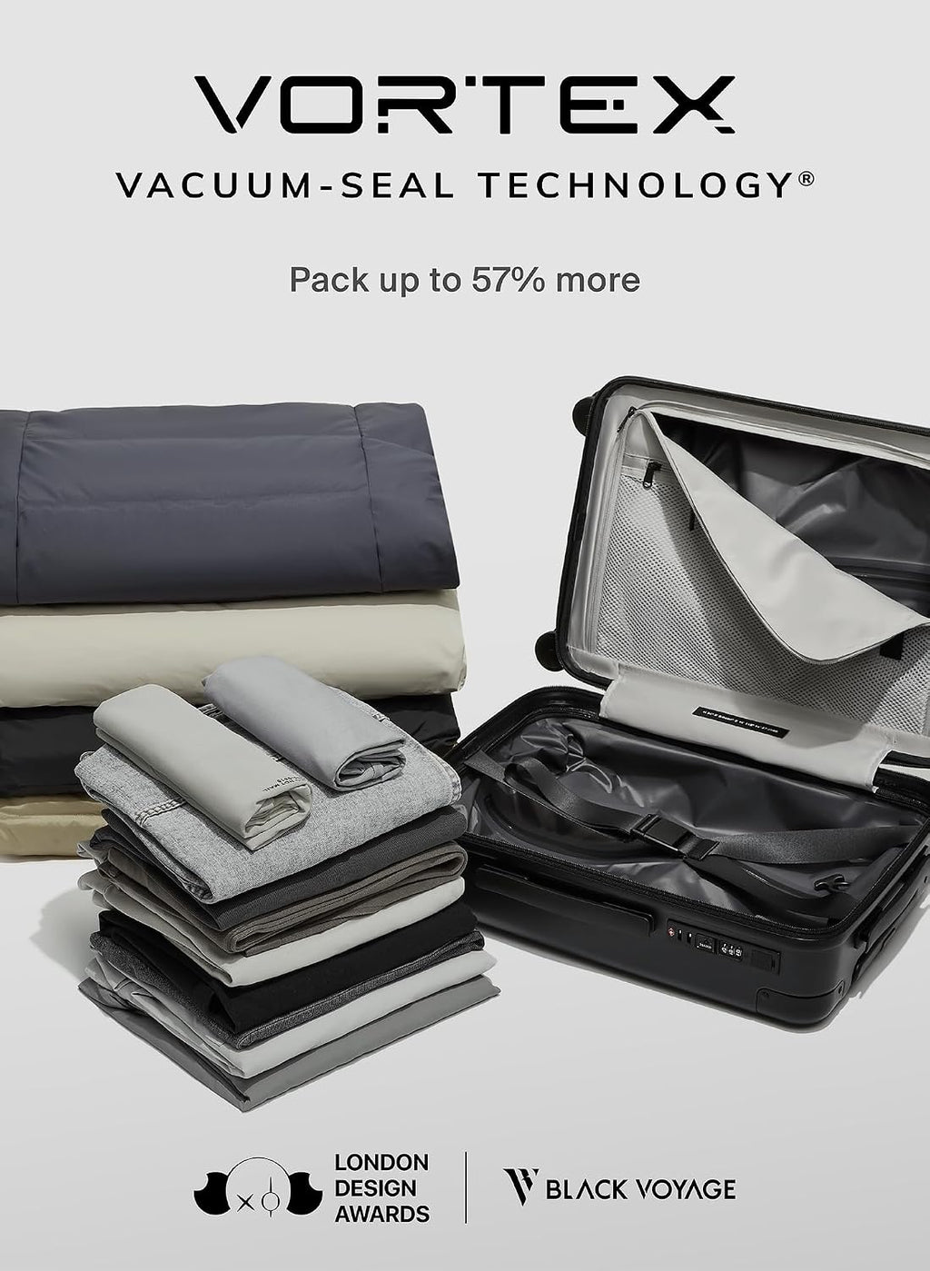 BlackVoyage Air Vacuum Seal Suitcase Carry-On 20-Inch Travel Luggage USB Port 20' AirCabin Air Compression Pump (Matte Black, 40L Capacity (No Vacuum Bag))