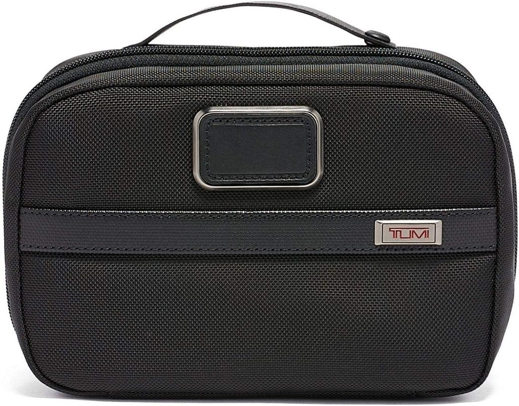 TUMI Alpha Split Travel Kit - Compact Toiletry Bag for Men & Women - Features Removable Leather Handle & 3 Zip Pockets - Black