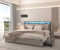 King Bed Frame with 4 Storage Drawers,Storage Headboard with Charging Station, Solid and Stable, Noise Free, No Box Spring Needed, Easy Assembly,Gray(King)