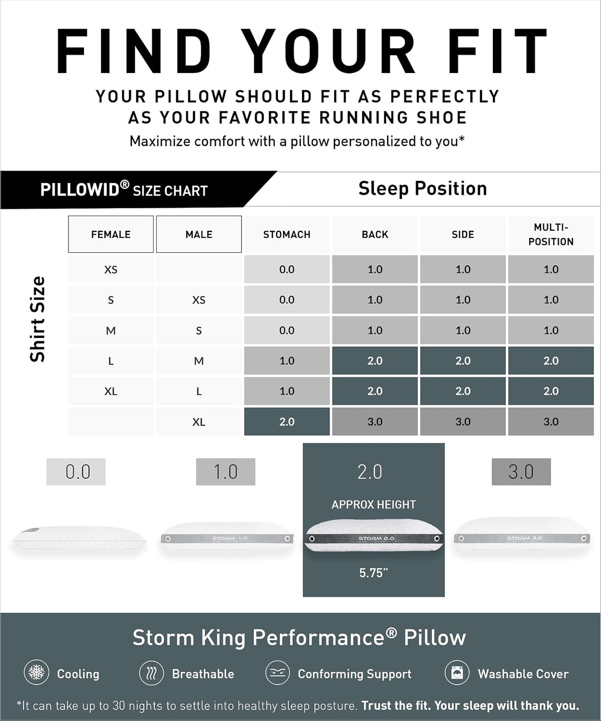 Bedgear Storm Performance Pillow, 2.0 Cooling Pillow for Side Sleepers, Medium Firm Support, Ver-Tex Cooling Cover, Air-X Mesh, Washable