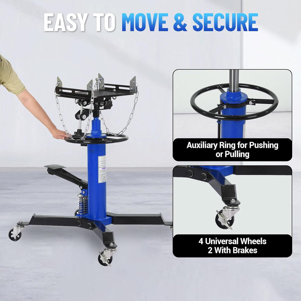 1322Lb Heavy Duty Transmission Jack, 33.5'-69' High Lift Hydraulic Telescoping Transmission Jack, 2-Stage Telescopic Transmission Stand with Foot Pedal & 360° Swivel Wheel, Blue