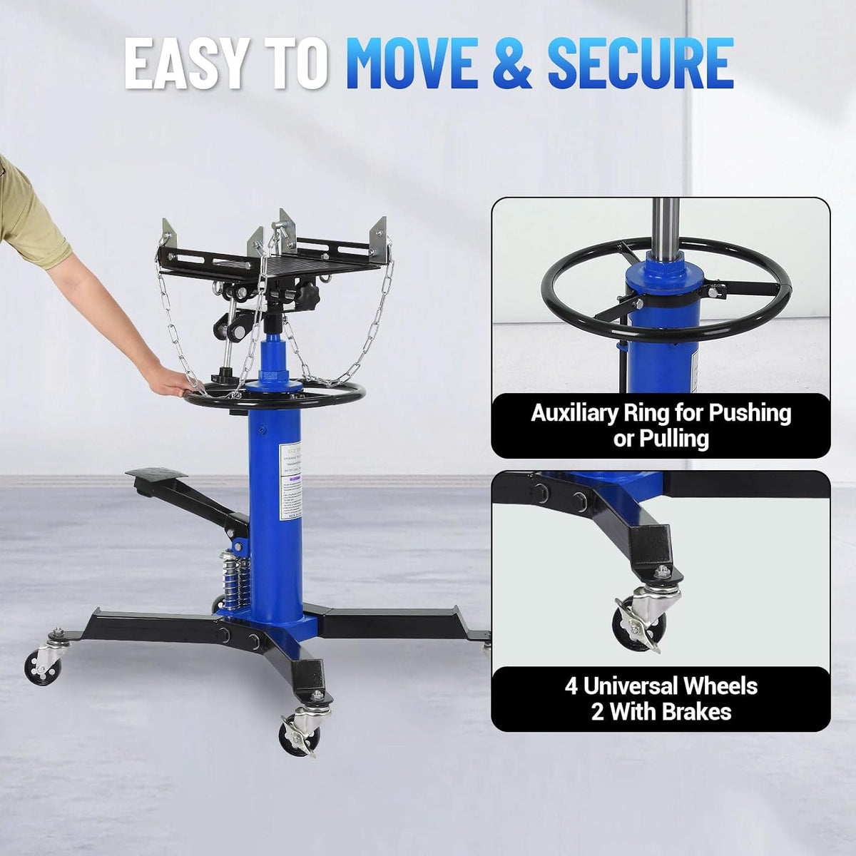 1322Lb Heavy Duty Transmission Jack, 33.5'-69' High Lift Hydraulic Telescoping Transmission Jack, 2-Stage Telescopic Transmission Stand with Foot Pedal & 360° Swivel Wheel, Blue
