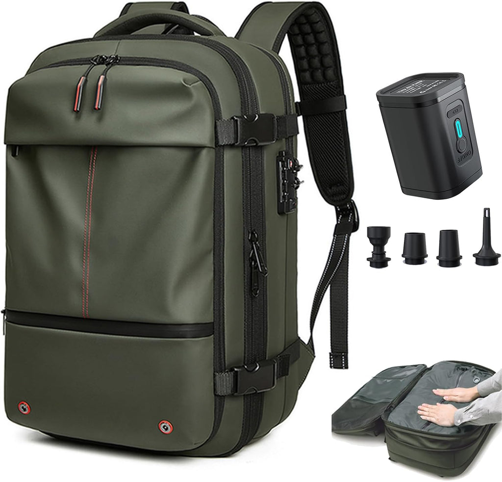 Somago Vacuumable Backpack Expandable Water-resistant Travel Bag with Air Pump Multifunctional Rucksack Backpack with TSA Lock Anti-thief Pocket Fit for 17 Inch Laptop