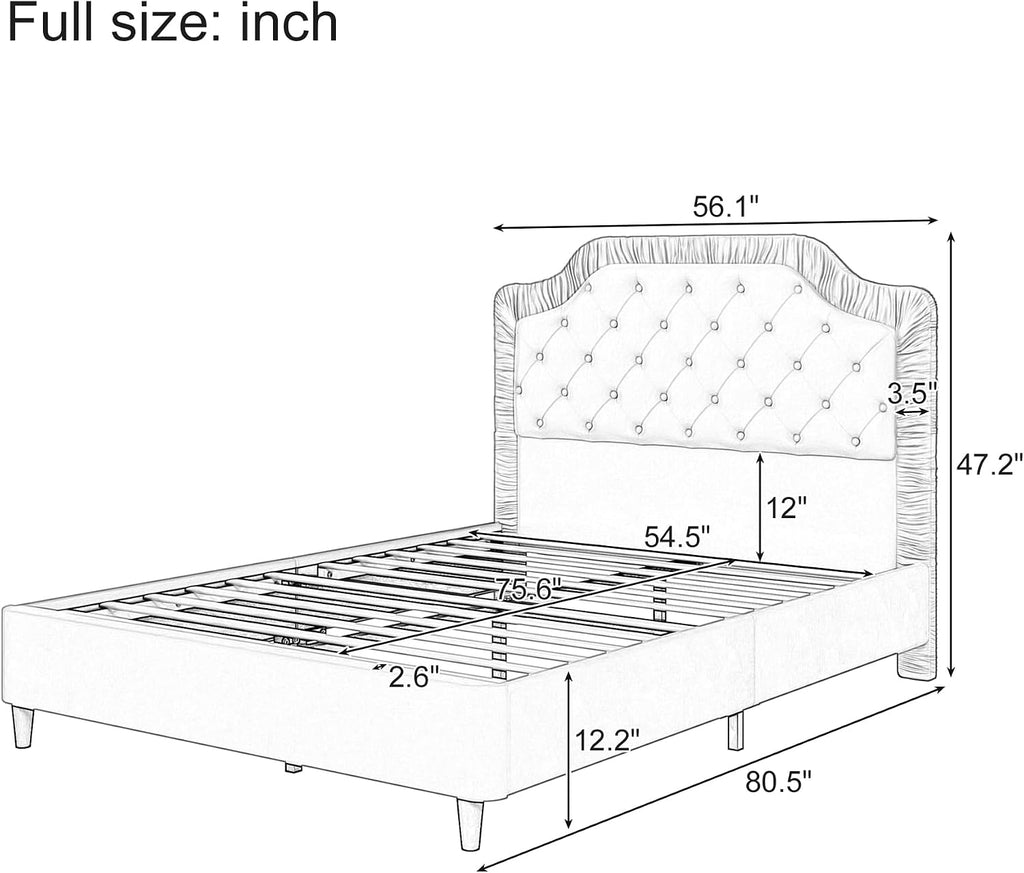 2-Pieces Bedroom Sets, Full Size Tufted Velvet Upholstered Platform Bed with Storage Ottoman Bench for Kids Teens Adult Bedroom, Wood Slat Support, No Box Spring Needed (Gray-2Z)