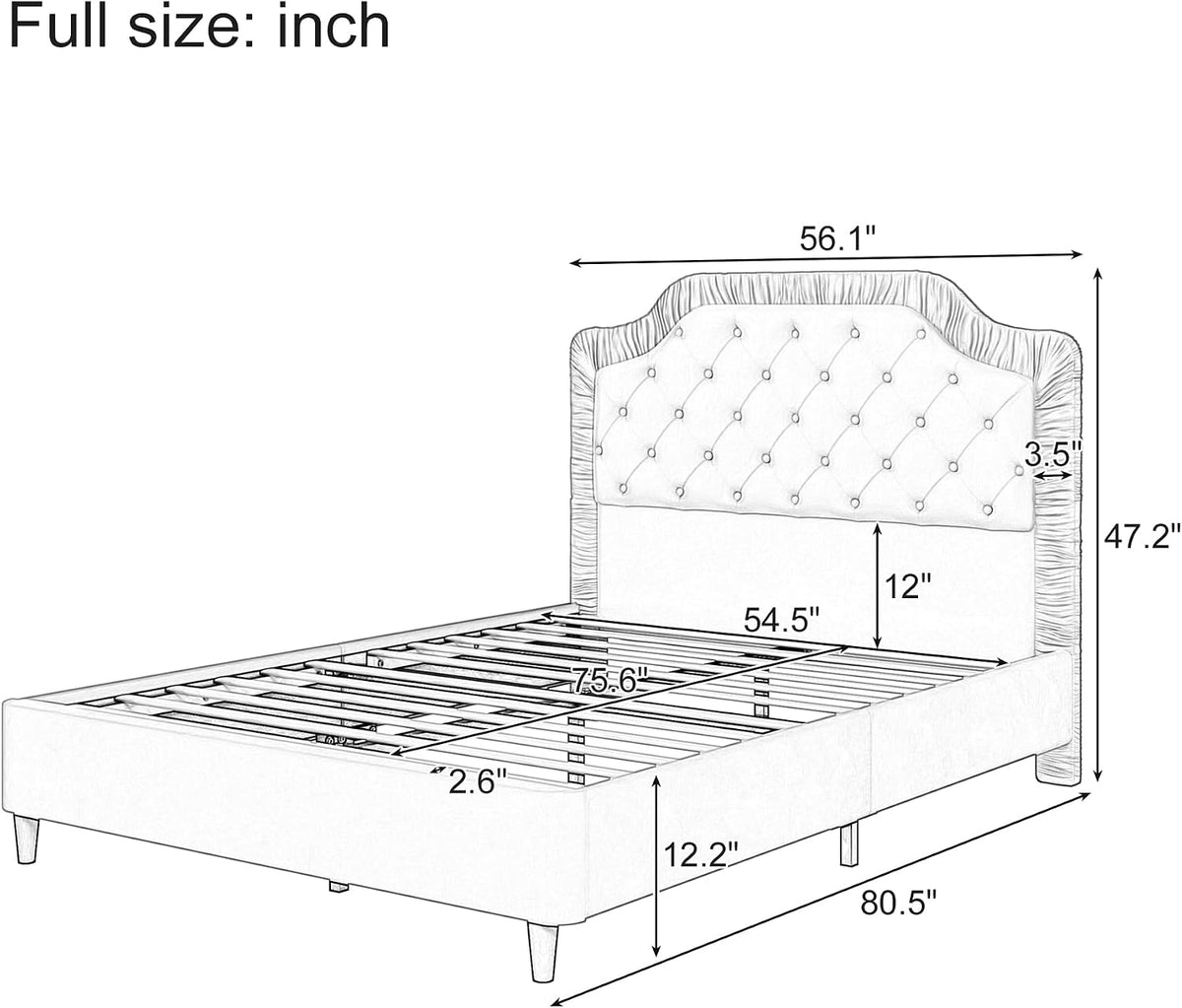 2-Pieces Bedroom Sets, Full Size Tufted Velvet Upholstered Platform Bed with Storage Ottoman Bench for Kids Teens Adult Bedroom, Wood Slat Support, No Box Spring Needed (Gray-2Z)