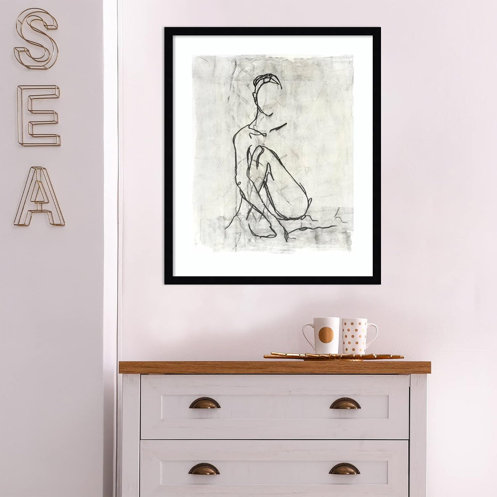 Amanti Art Framed Wall Art Print 25x21 Embellished Nude Contour Sketch II by Ethan Harper, Abstract Wall Art, Modern Contemporary Decor, Medium Poster Painting Artwork for Living Room, Bedroom,