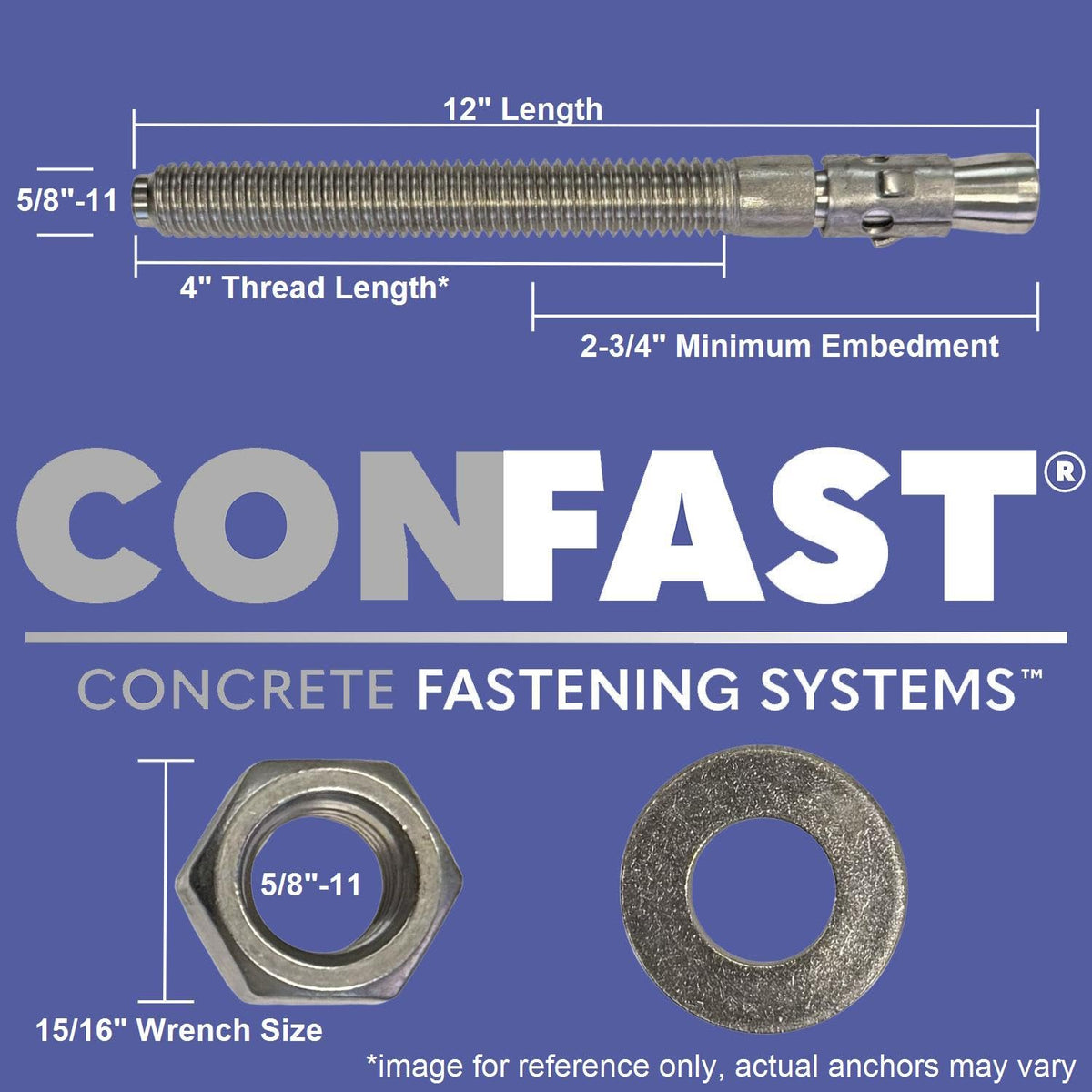 CONFAST 5/8' x 12' Galvanized Wedge Anchor (Box of 10)