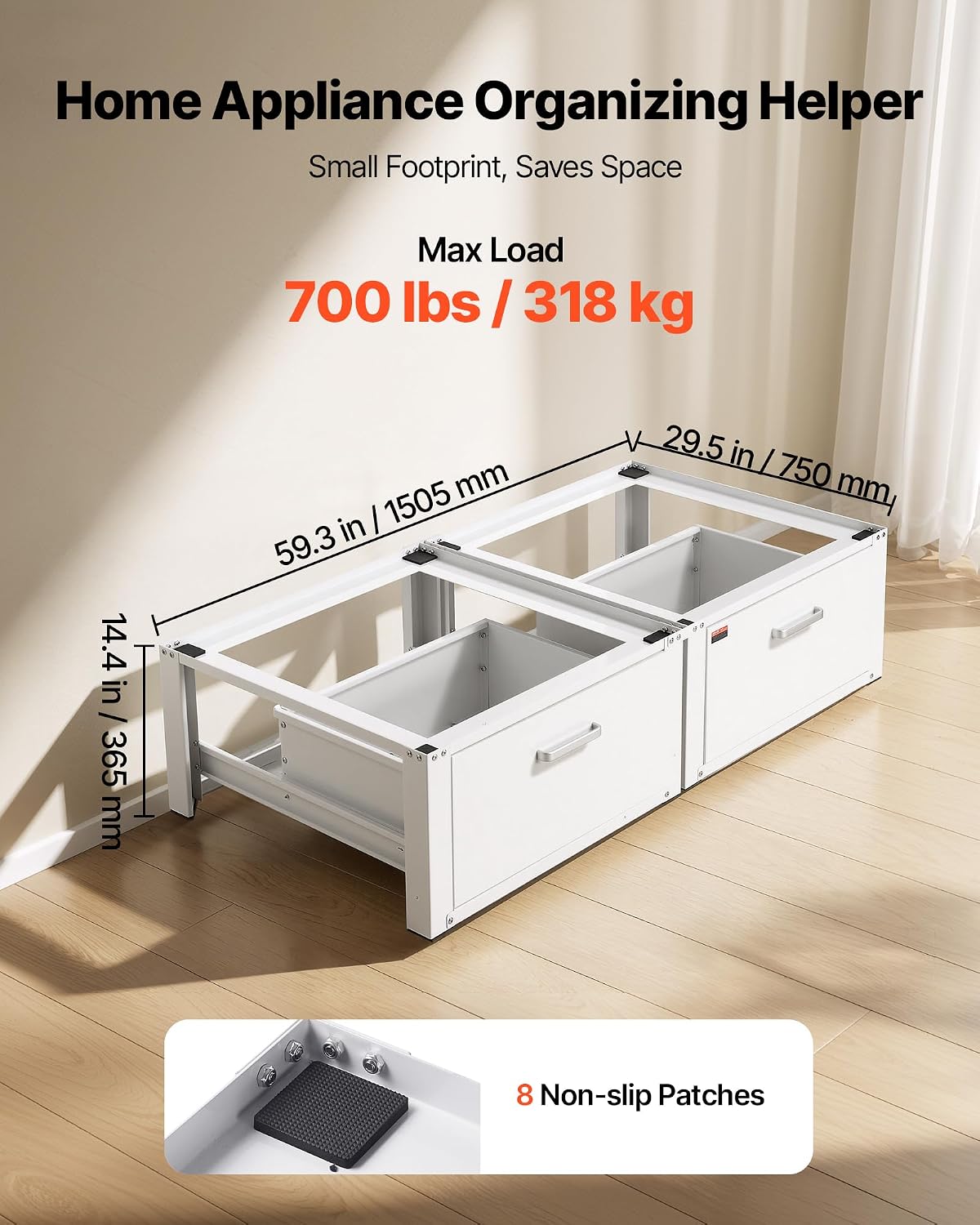 VEVOR Laundry Pedestal, 14 in Height, Washer and Dryer Pedestals with Drawer, 700 lbs Weight Load Capacity, Non-Slip Feet, Heavy-duty Steel Washing Machine Stand Universal Fit, White, 2 Pack