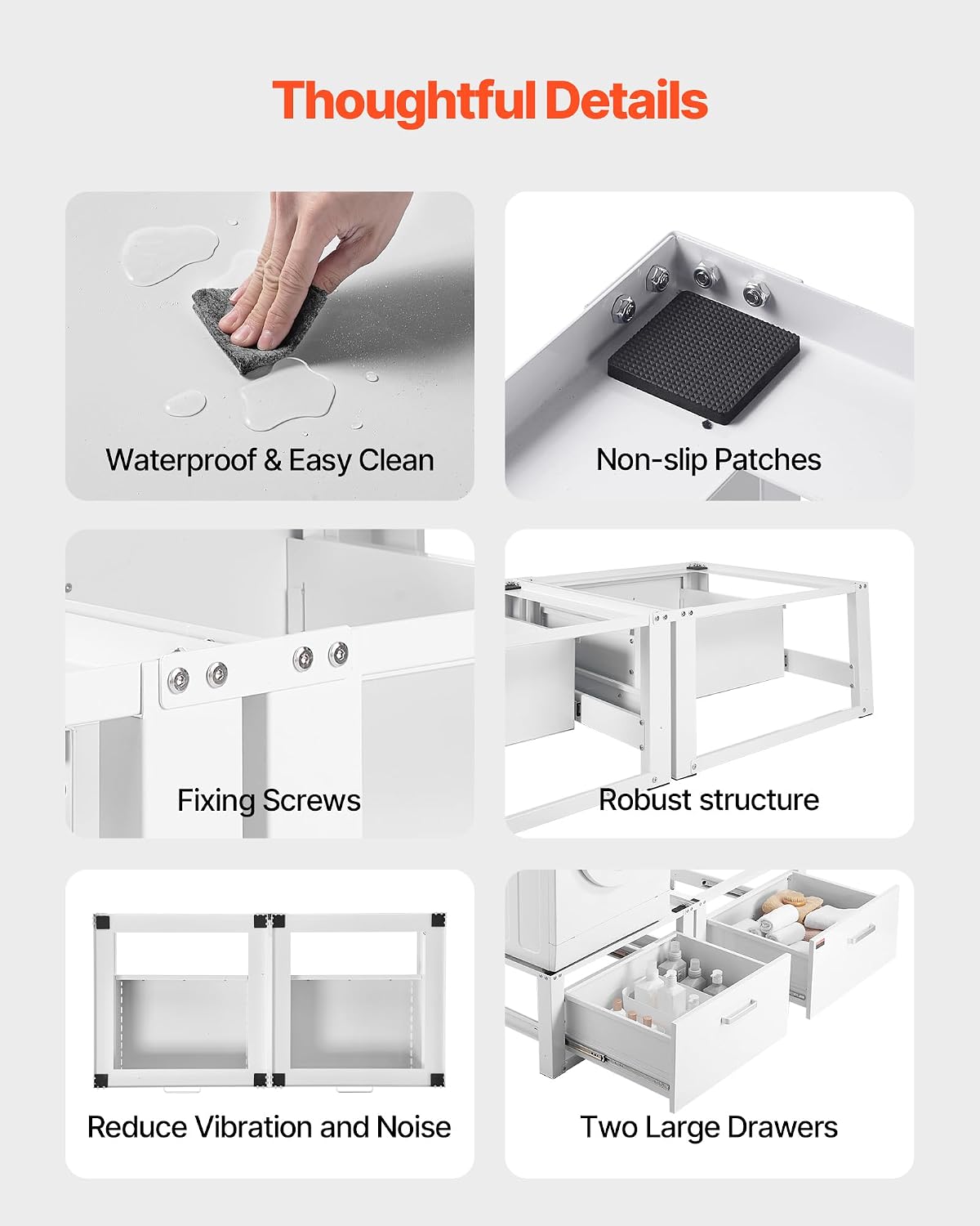 VEVOR Laundry Pedestal, 14 in Height, Washer and Dryer Pedestals with Drawer, 700 lbs Weight Load Capacity, Non-Slip Feet, Heavy-duty Steel Washing Machine Stand Universal Fit, White, 2 Pack