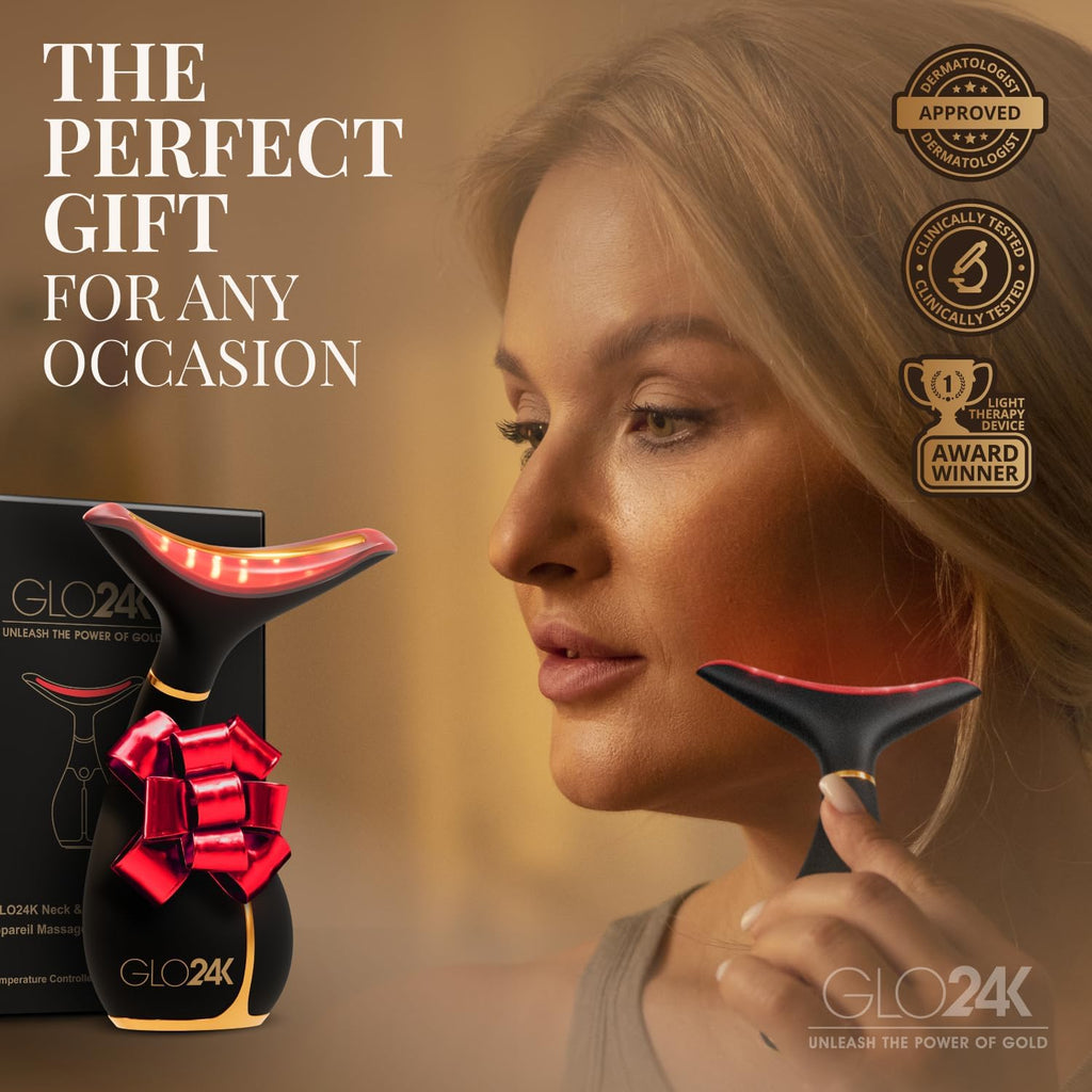 GLO24K LED Facial Massager for Face & Neck – Beauty Wand with LED Light, Vibration & Massage – Cosmetic Skincare Tool for Daily Self-Care