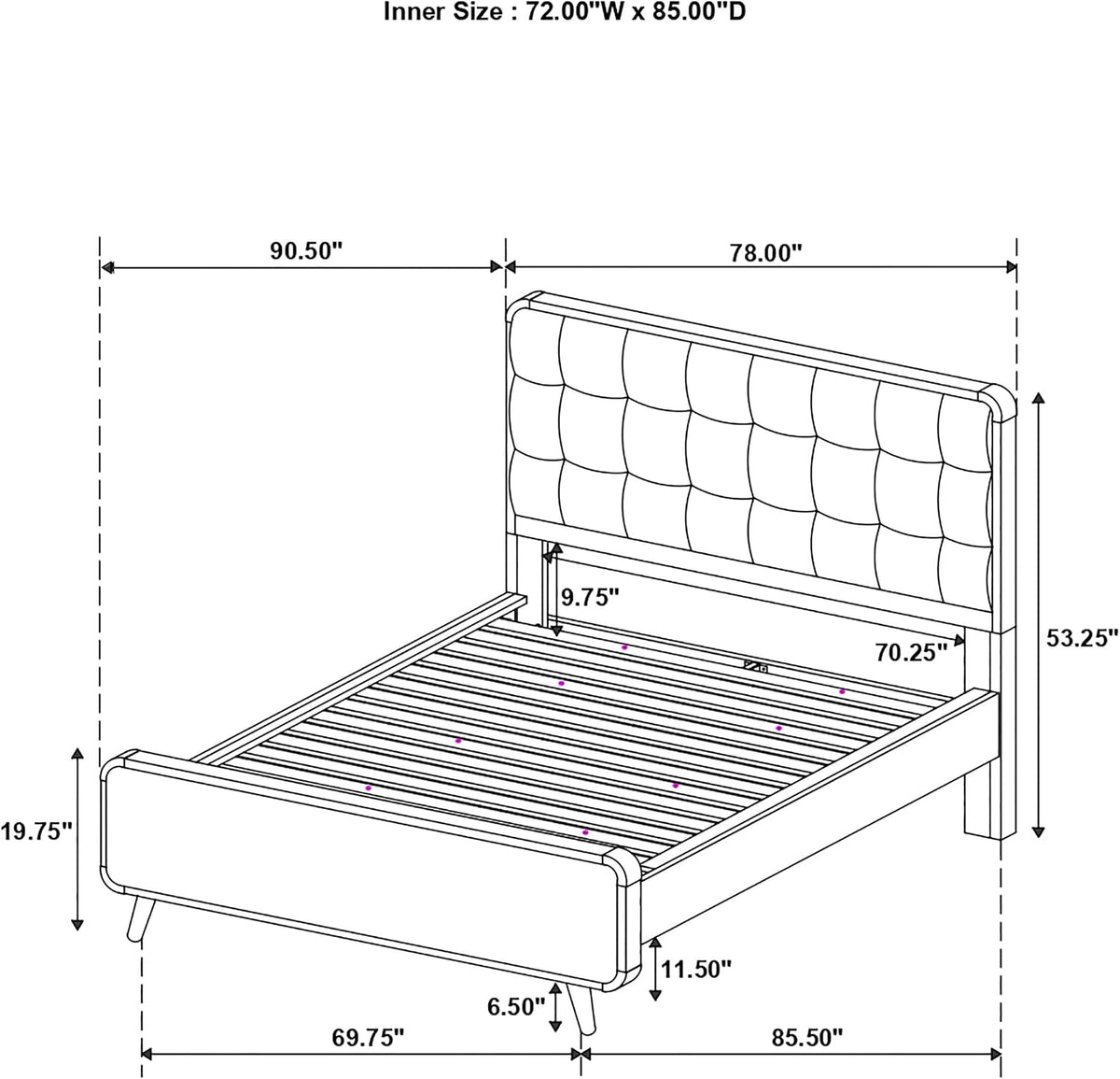 Coaster Home Furnishings Robyn Contemporary 4-Piece Bedroom Set Fabric Upholstered California King Size Panel Bed Frame 53-inch Headboard Dark Walnut 205131KW-S4