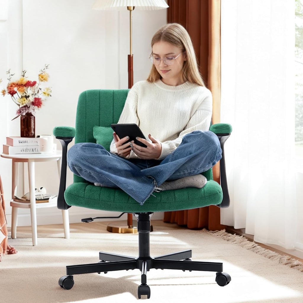 Criss Cross Chair with Armrest,Cross Legged Chair with Wheels,Adjustable Reclining Office Chair - Modern for Home Office, Meditation & Creative Work (Green)