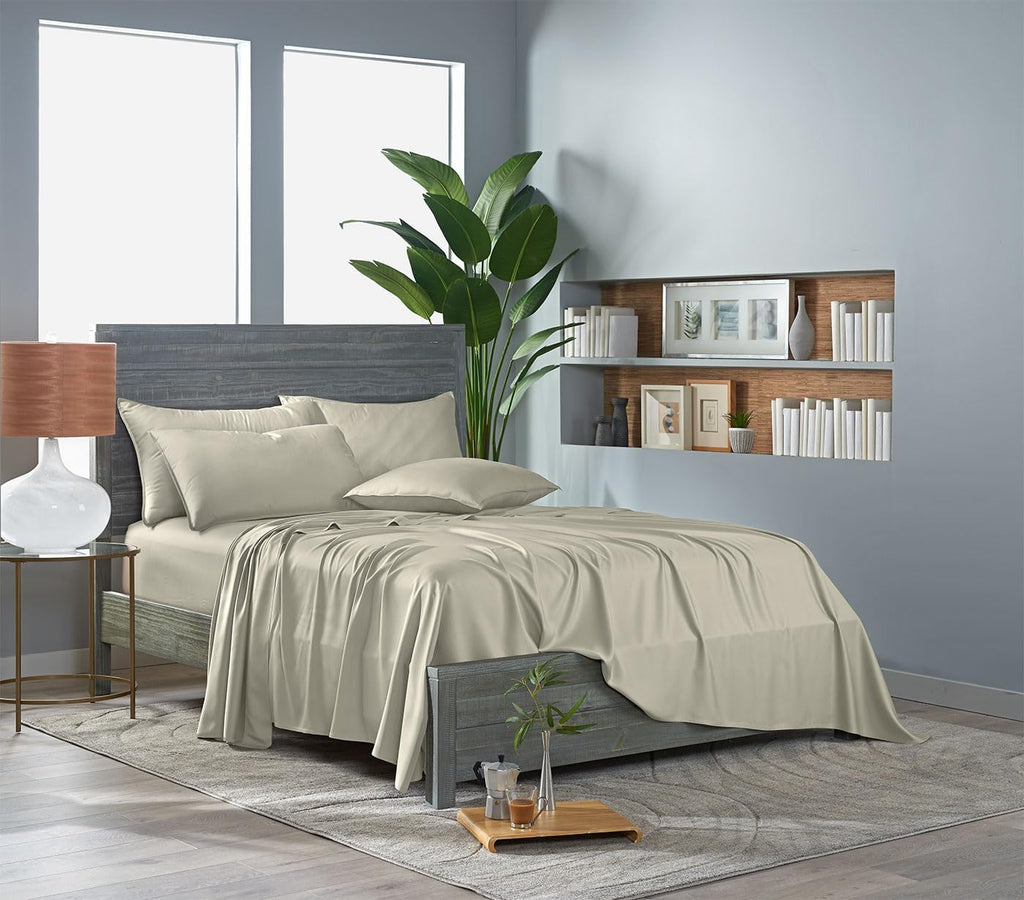 Pure Bamboo Queen Sheets, Genuine 100% Organic Viscose Derived from Bamboo Bed Sheet Set, Luxuriously Soft & Cooling, Double Stitching, 2 Year Quality Promise (Queen, Birch)