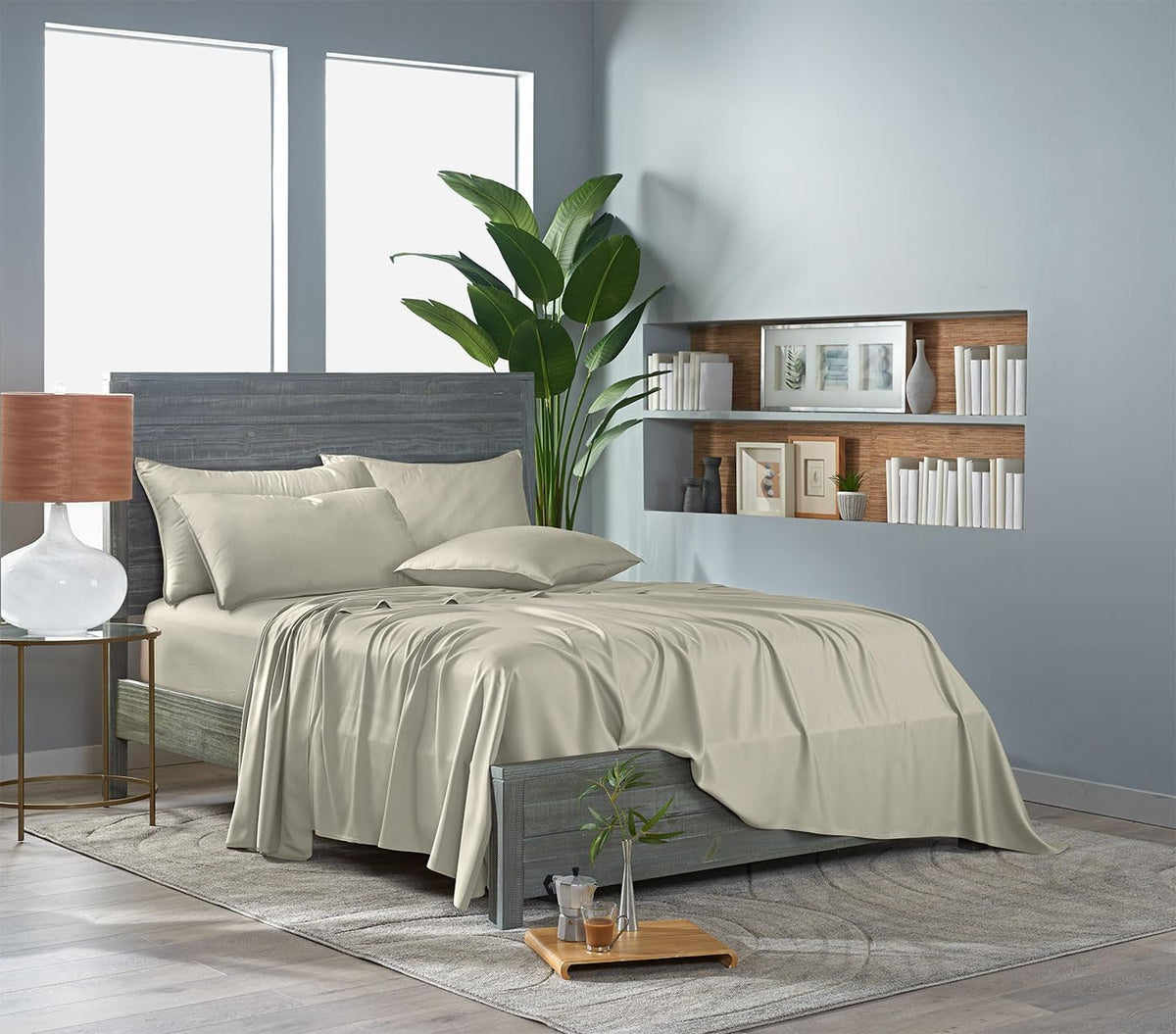 Pure Bamboo Queen Sheets, Genuine 100% Organic Viscose Derived from Bamboo Bed Sheet Set, Luxuriously Soft & Cooling, Double Stitching, 2 Year Quality Promise (Queen, Birch)