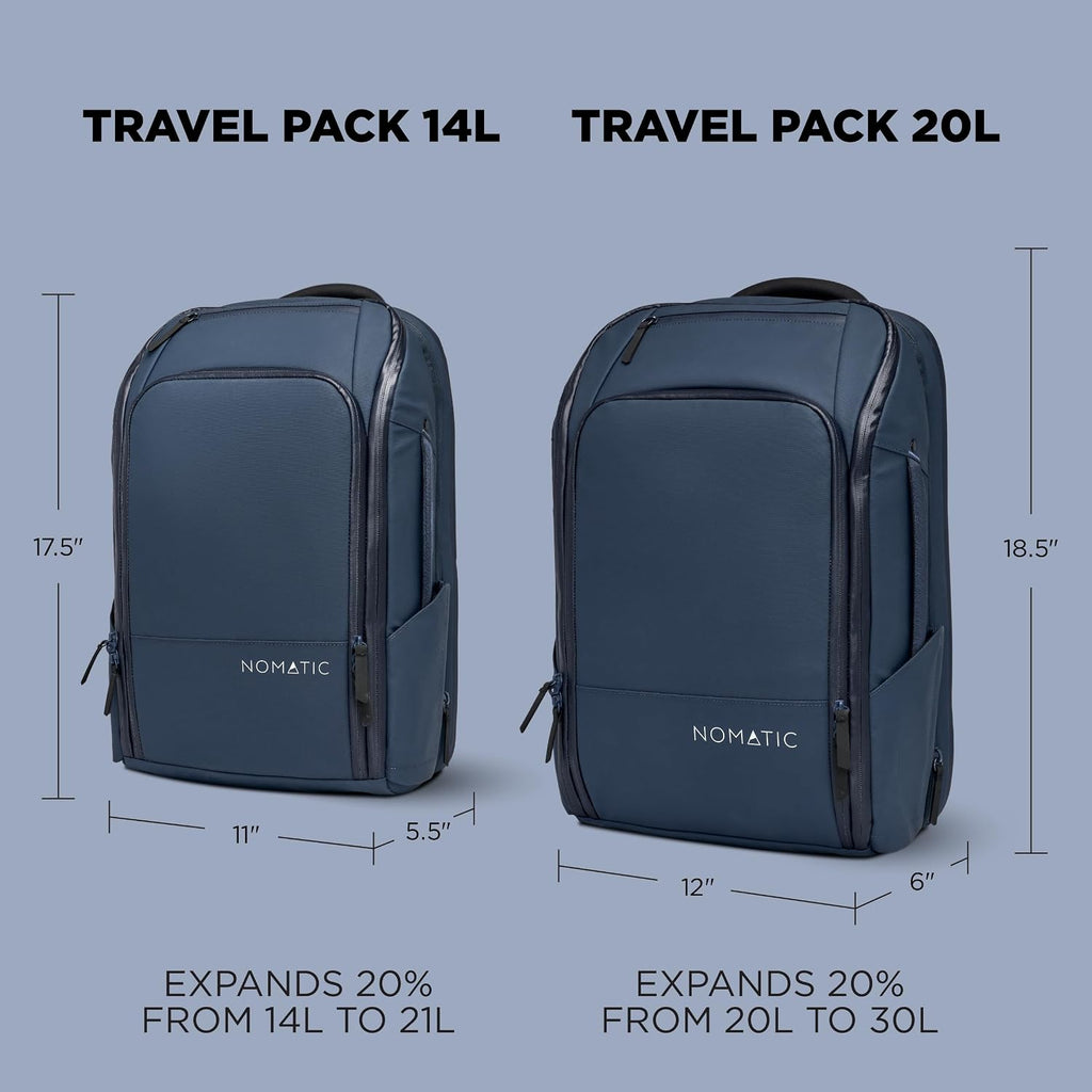 NOMATIC 20L Travel Pack - Mens Travel Backpack - Expandable to 30L - Water Resistant Daypack - TSA-Ready - Lightweight Business Traveling Backpack for Men - 16' Laptop Compartment