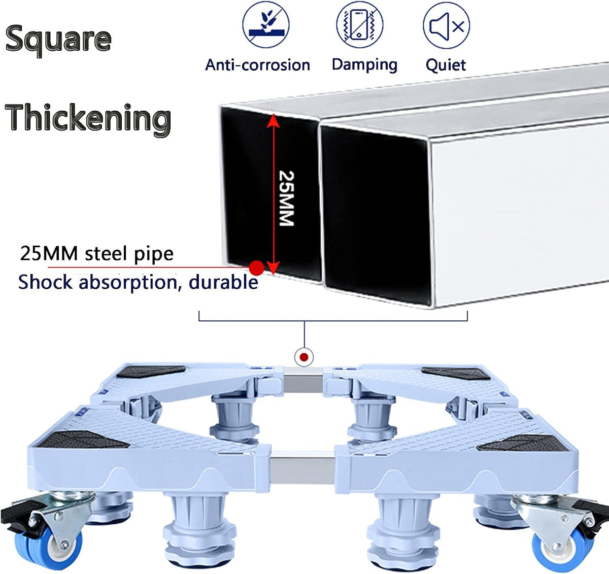 Washing Machine Mini Fridge Stand Universal Adjustable Movable Furniture Dolly Base,for Heavy Appliances Like Washers,Refrige and Dryers,with 4×2 Swivel Wheels + 8 Strong Feet
