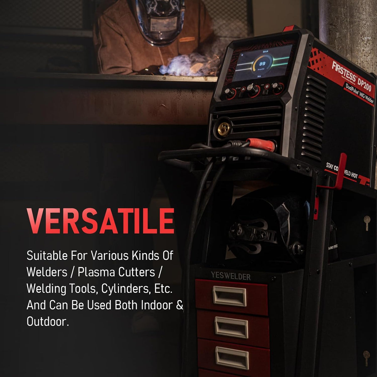 YESWELDER Welding Cart with 4 Drawers for MIG Welder TIG Welder and Plasma Cutter, Black&Red Version Heavy Duty Large Storage 360° Rolling Welding Trolley